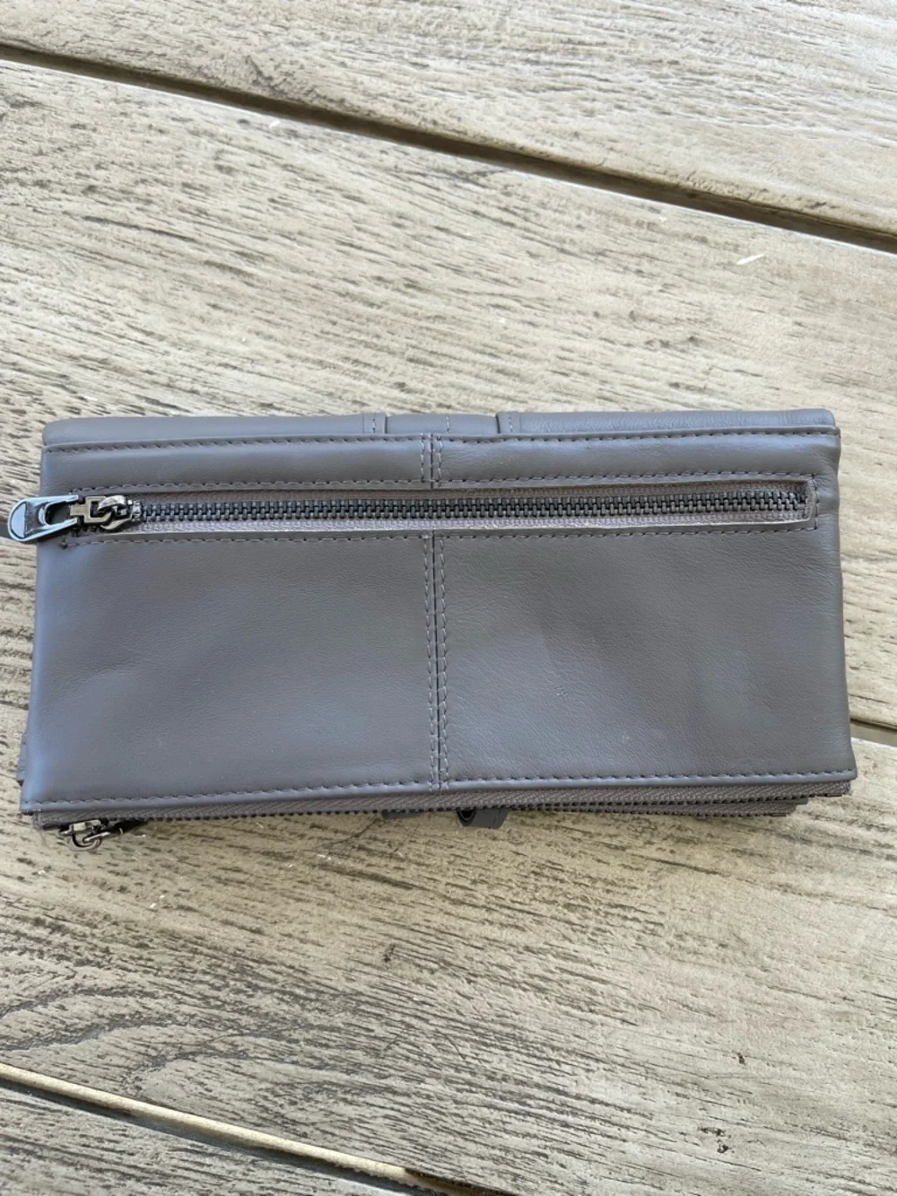 Roulens RFDI Women's Classic Gray Leather Zip Wallet Organizer